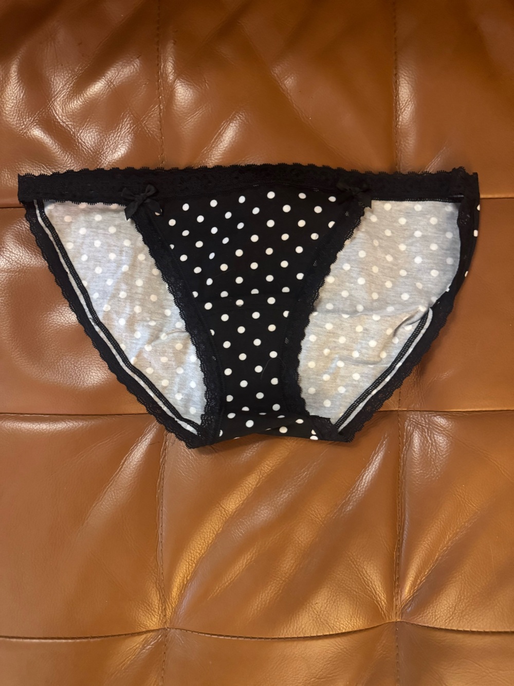 Victoria's Secret Black and White Polka Dot Lace-Trim String Bikini Panty